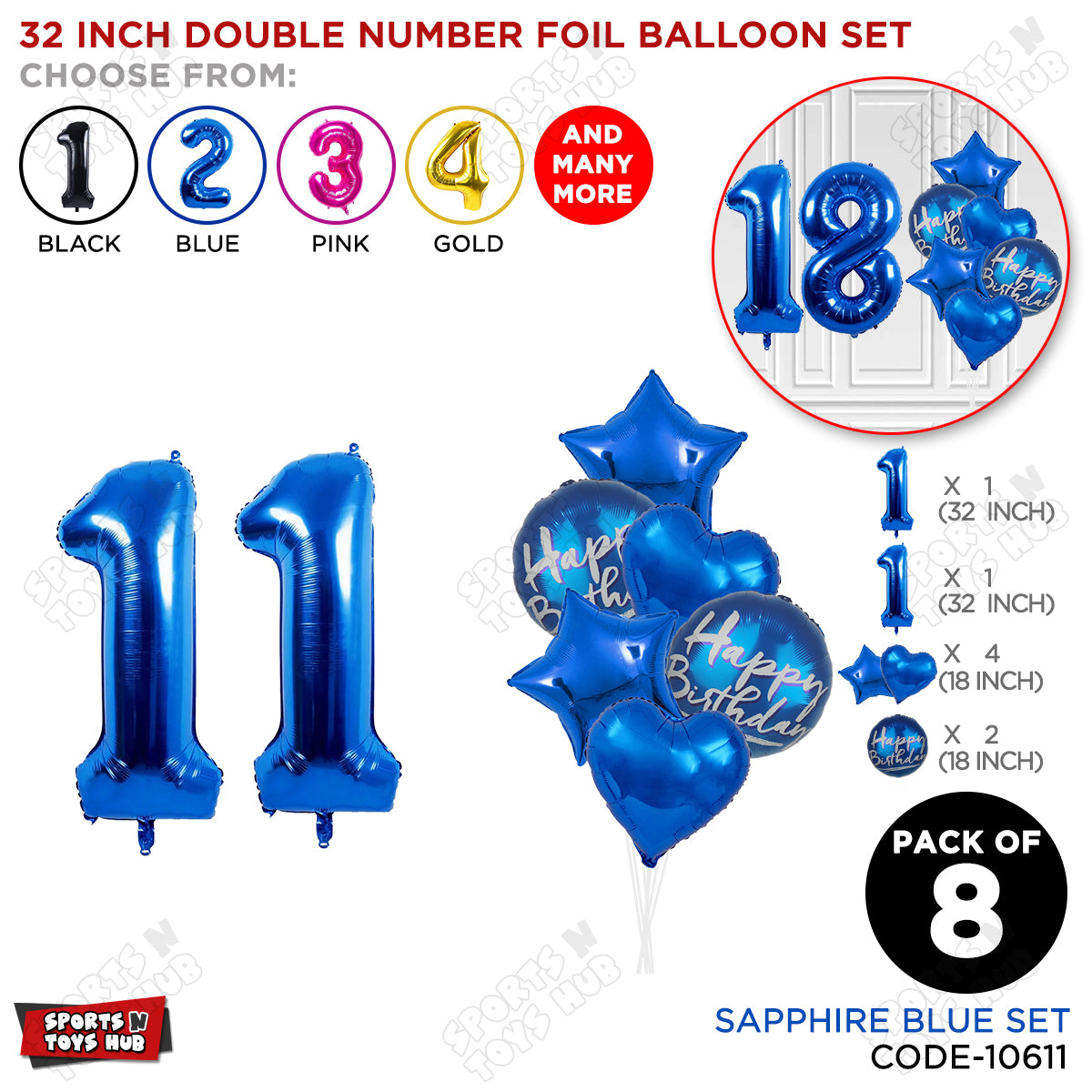 32 Inch Blue Color Number Foil Balloon With Round Printed Balloon Set