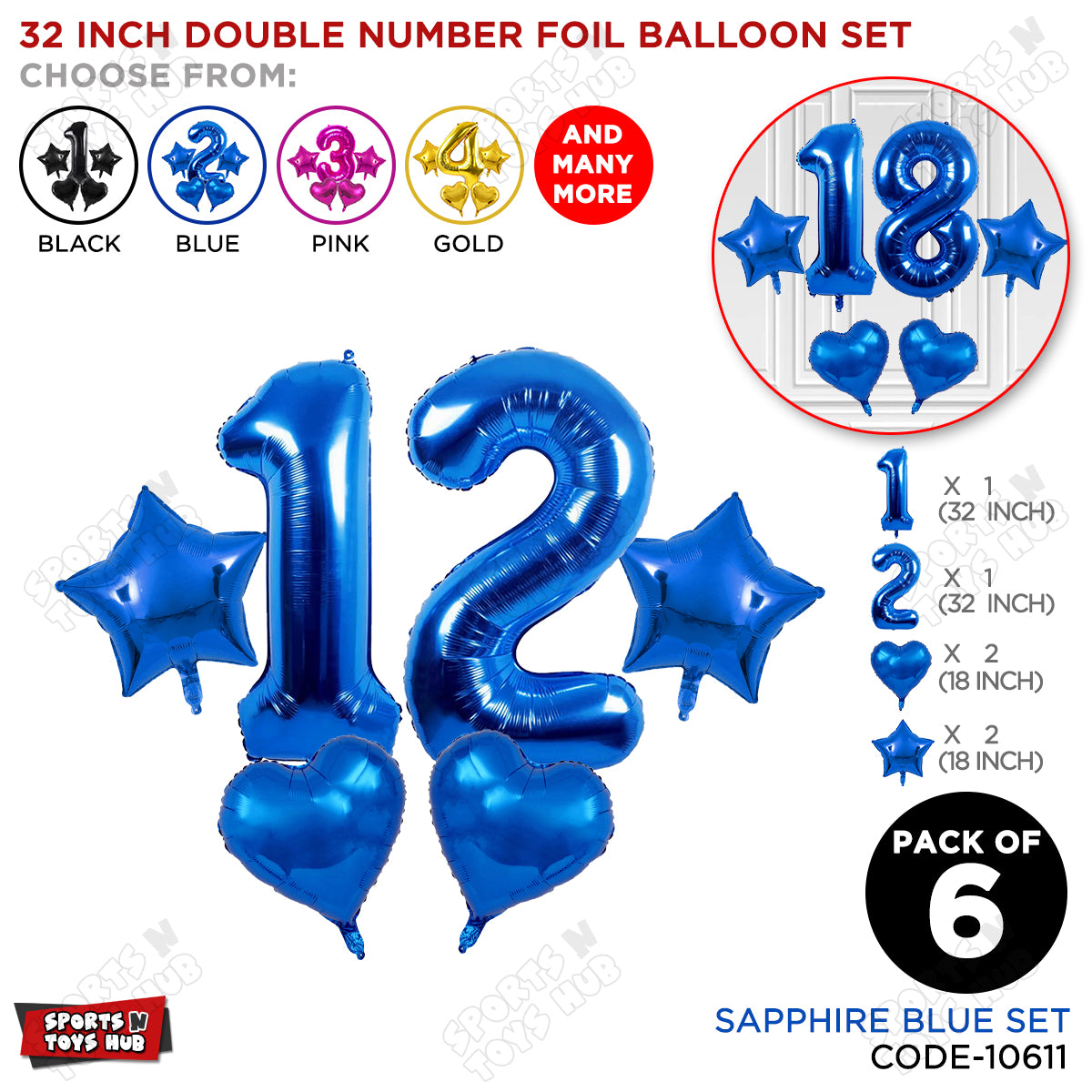 Blue Color 32 Inch Number Foil Balloon Set