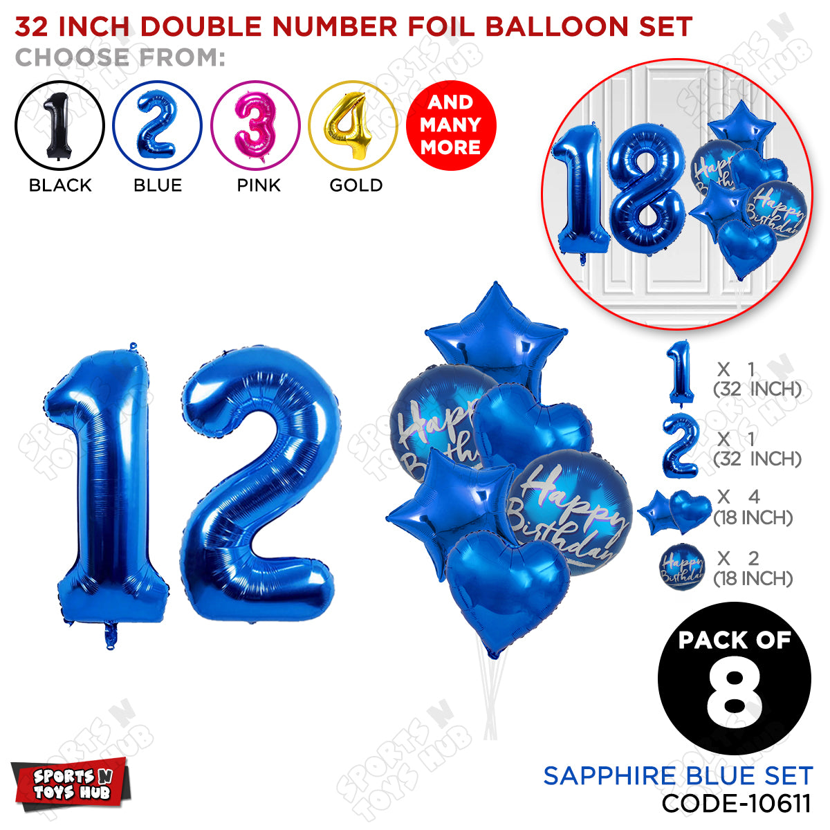 32 Inch Blue Color Number Foil Balloon With Round Printed Balloon Set