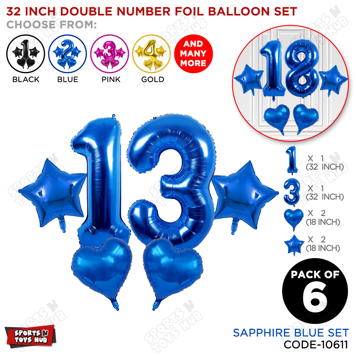 Blue Color 32 Inch Number Foil Balloon Set
