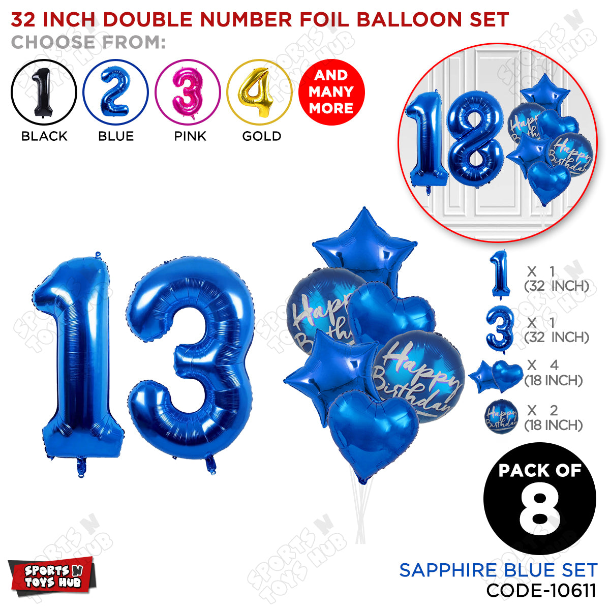 32 Inch Blue Color Number Foil Balloon With Round Printed Balloon Set