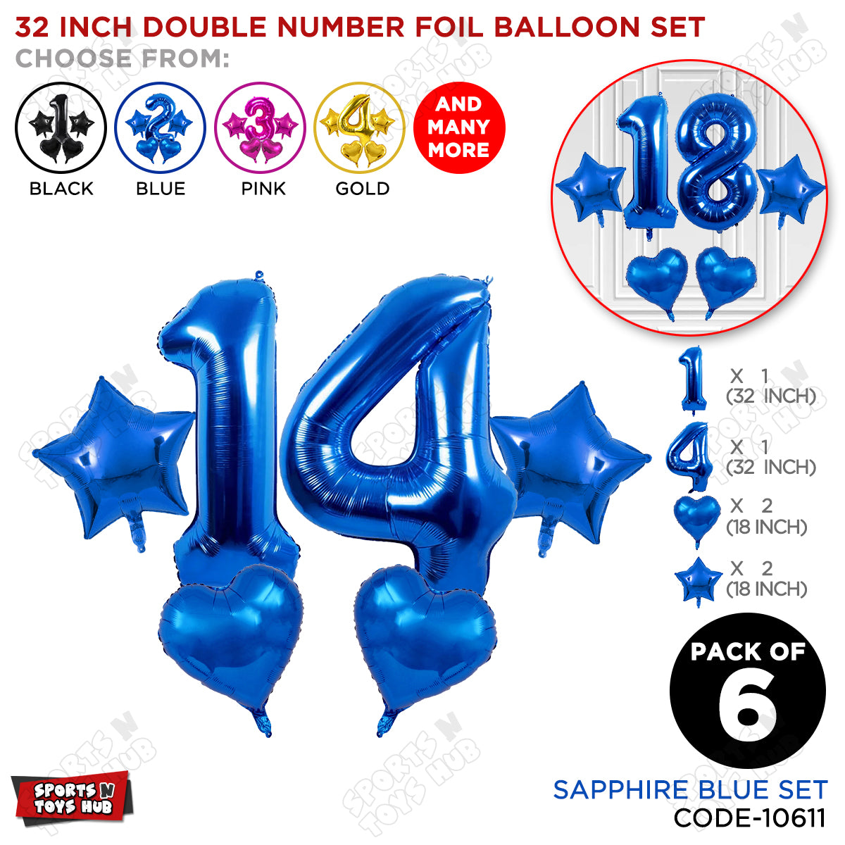 Blue Color 32 Inch Number Foil Balloon Set