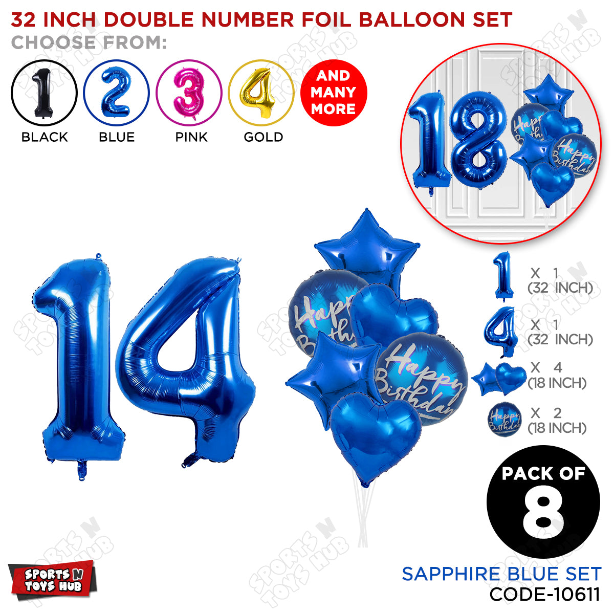 32 Inch Blue Color Number Foil Balloon With Round Printed Balloon Set