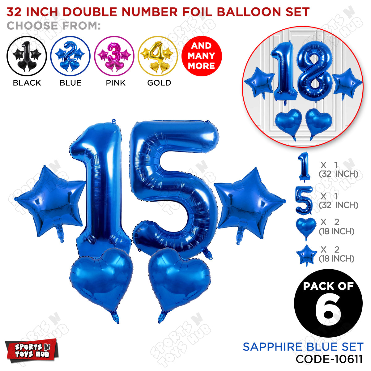 Blue Color 32 Inch Number Foil Balloon Set