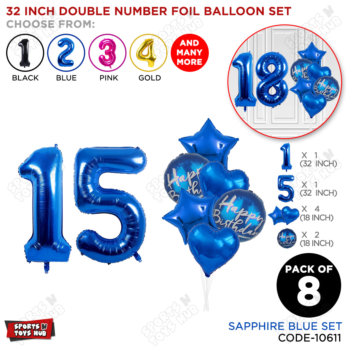 32 Inch Blue Color Number Foil Balloon With Round Printed Balloon Set