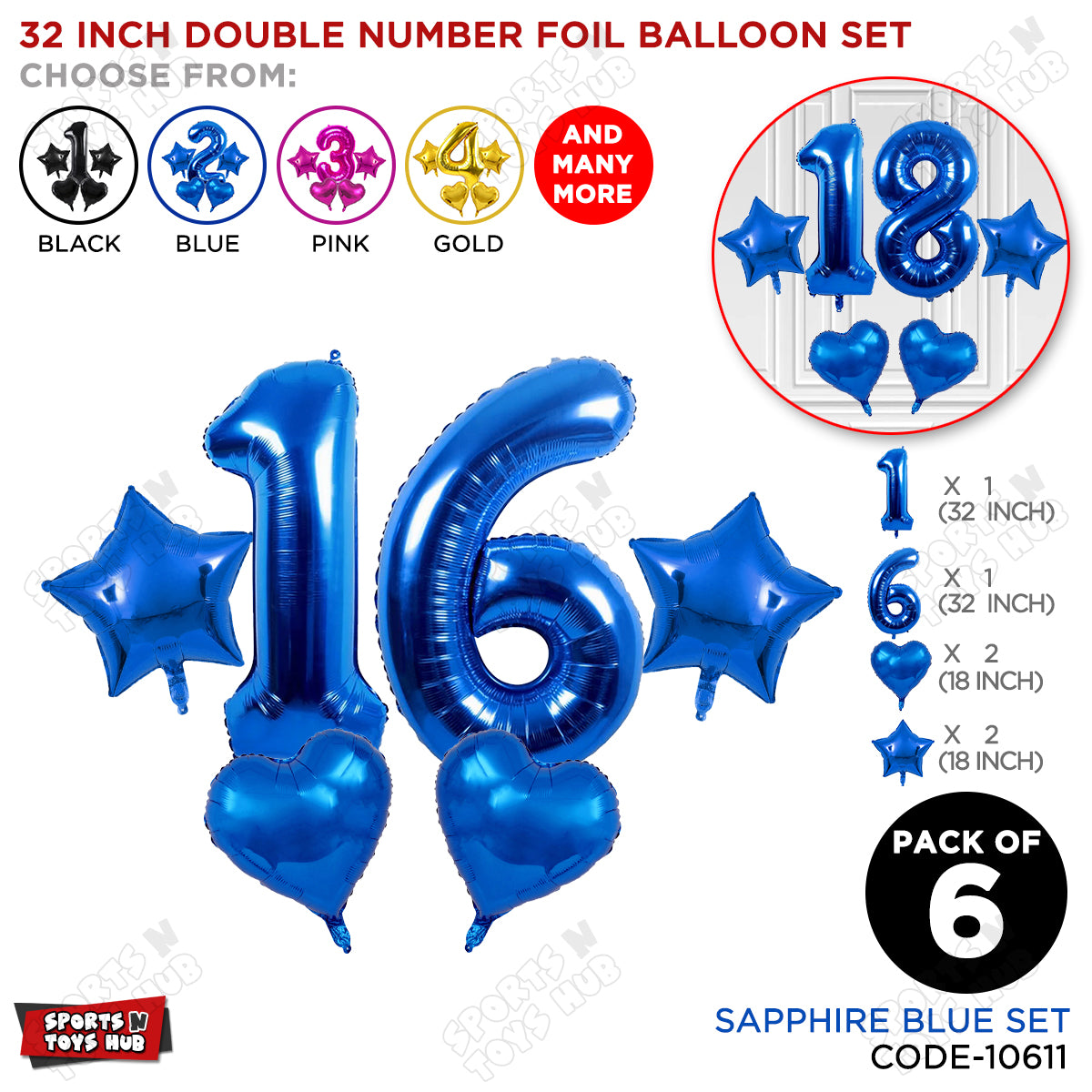 Blue Color 32 Inch Number Foil Balloon Set
