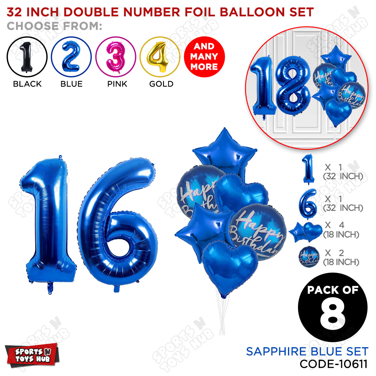 32 Inch Blue Color Number Foil Balloon With Round Printed Balloon Set