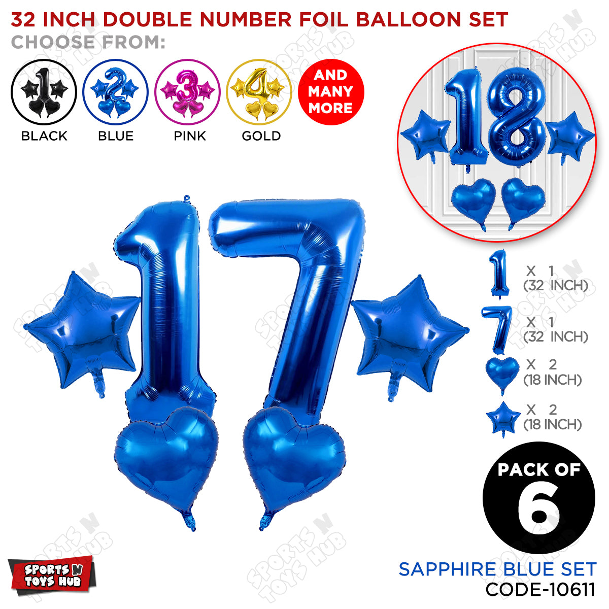 Blue Color 32 Inch Number Foil Balloon Set