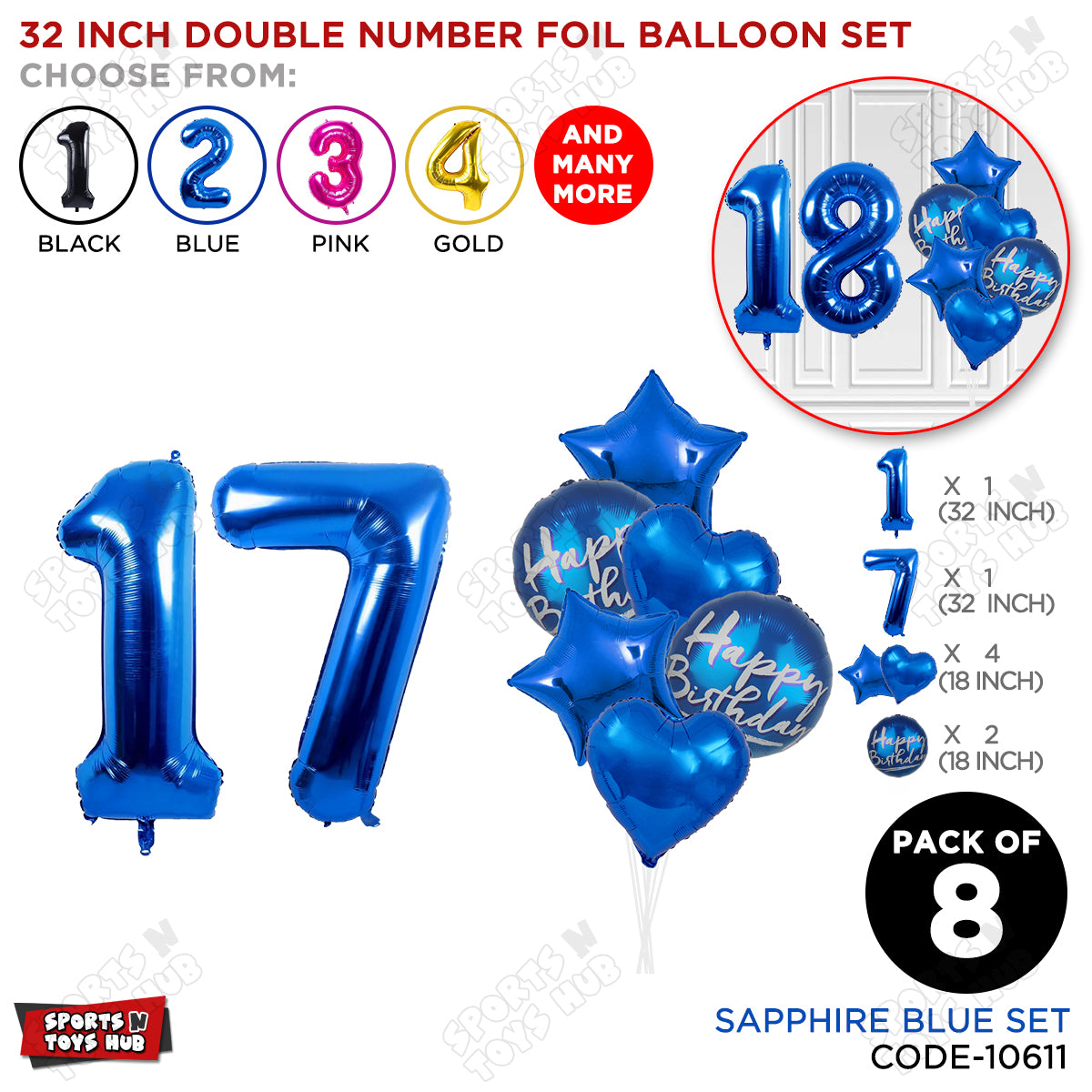 32 Inch Blue Color Number Foil Balloon With Round Printed Balloon Set