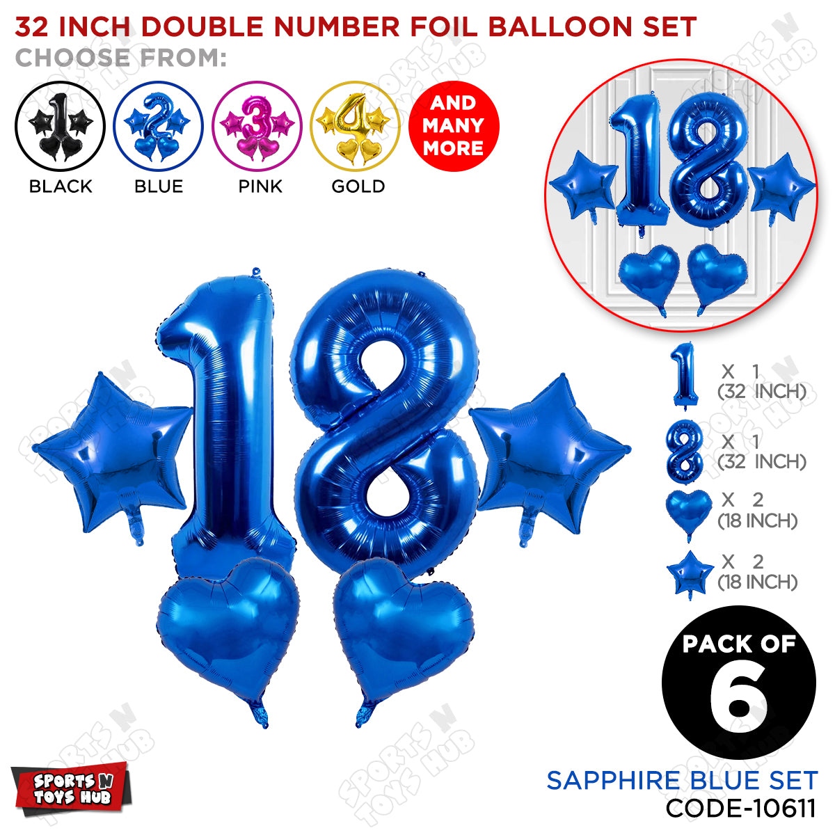 Blue Color 32 Inch Number Foil Balloon Set
