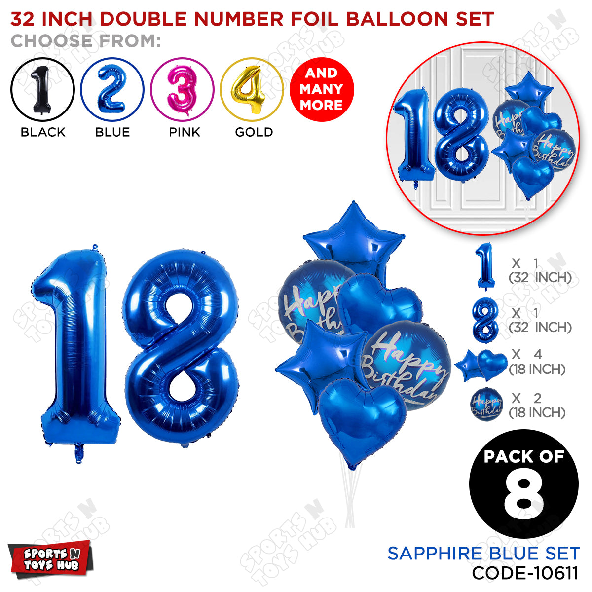 32 Inch Blue Color Number Foil Balloon With Round Printed Balloon Set