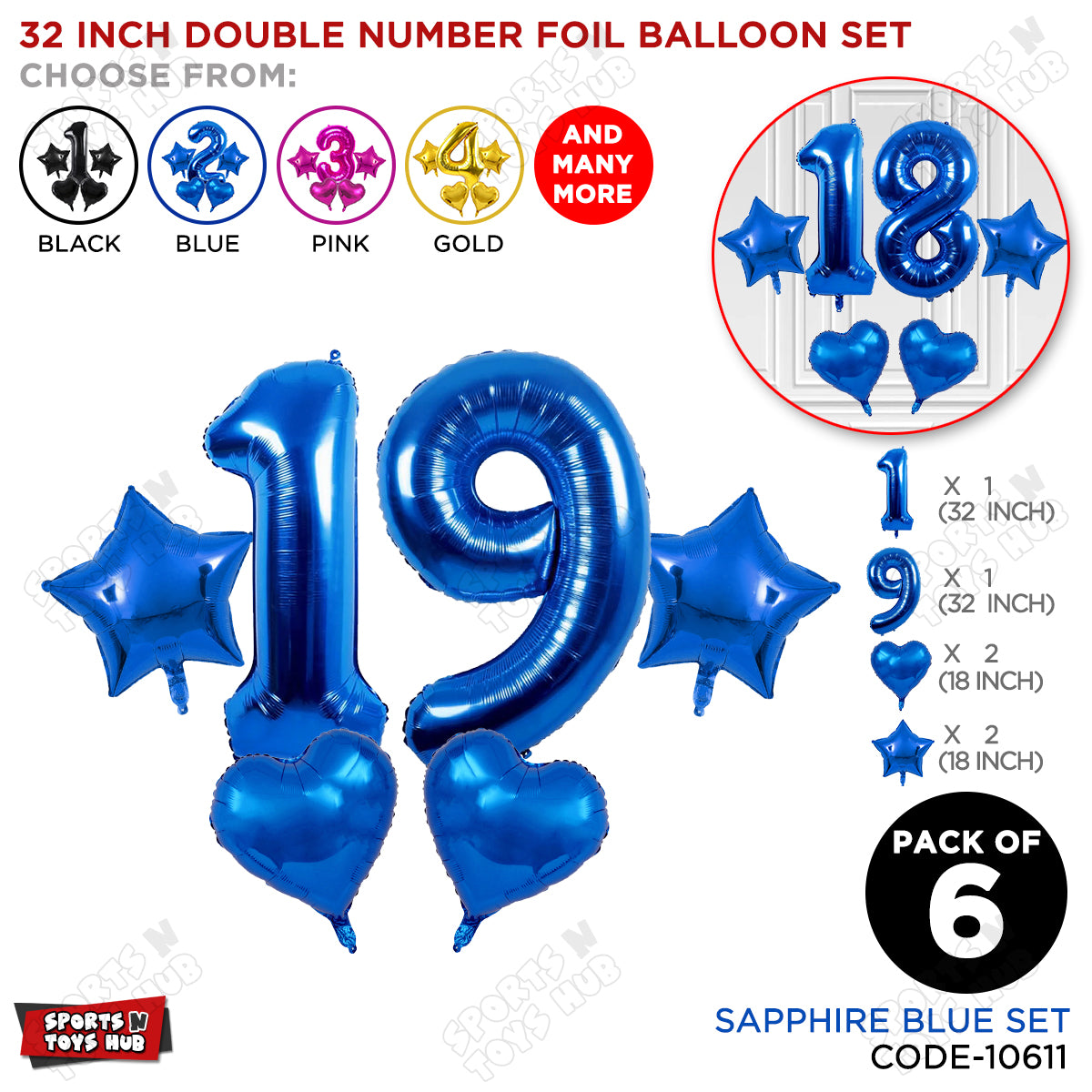 Blue Color 32 Inch Number Foil Balloon Set