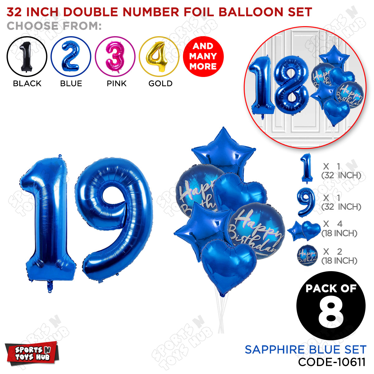 32 Inch Blue Color Number Foil Balloon With Round Printed Balloon Set