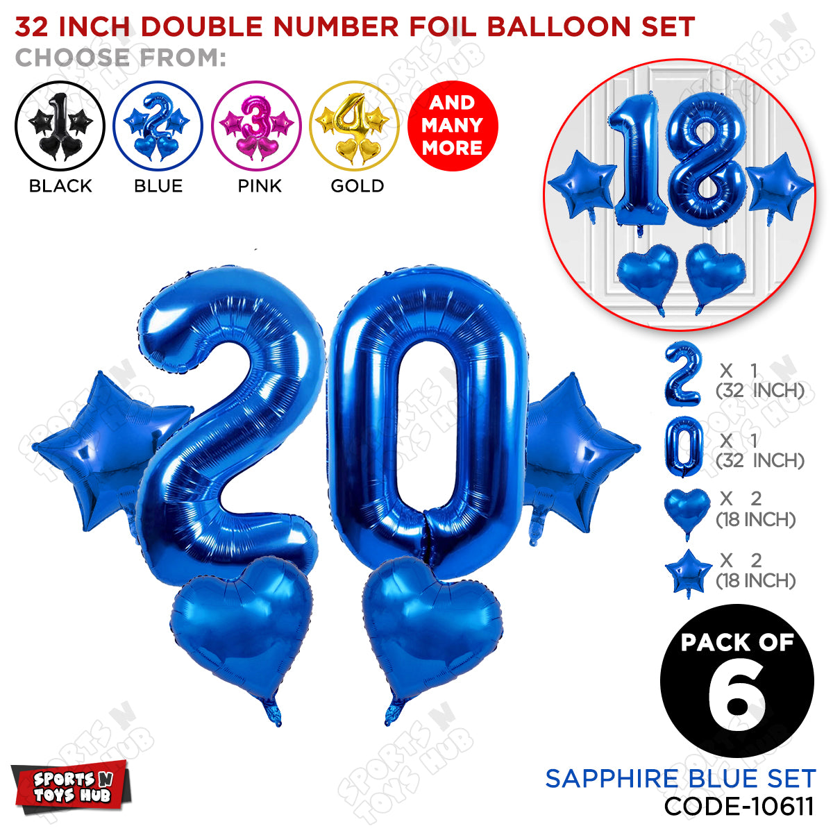 Blue Color 32 Inch Number Foil Balloon Set