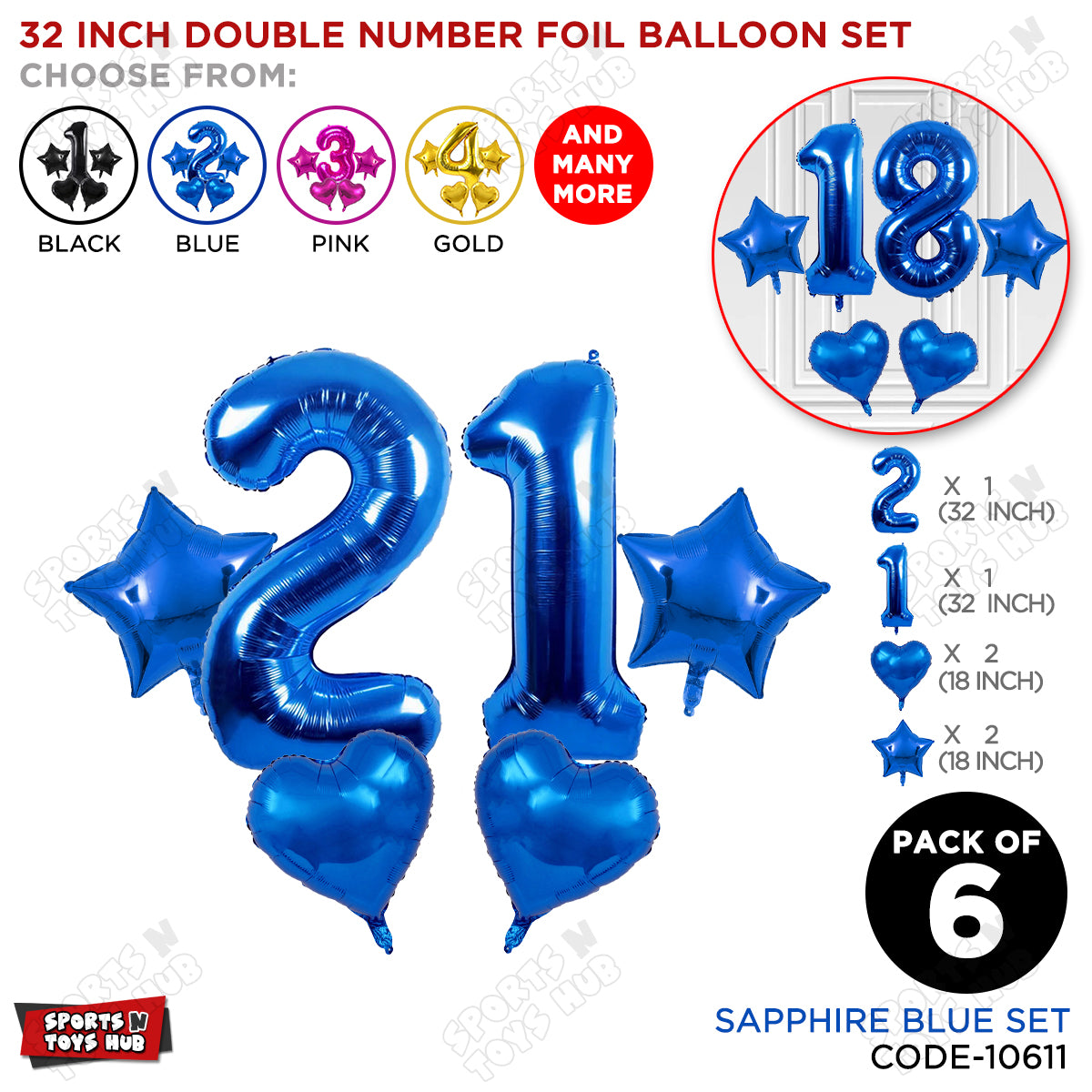 Blue Color 32 Inch Number Foil Balloon Set