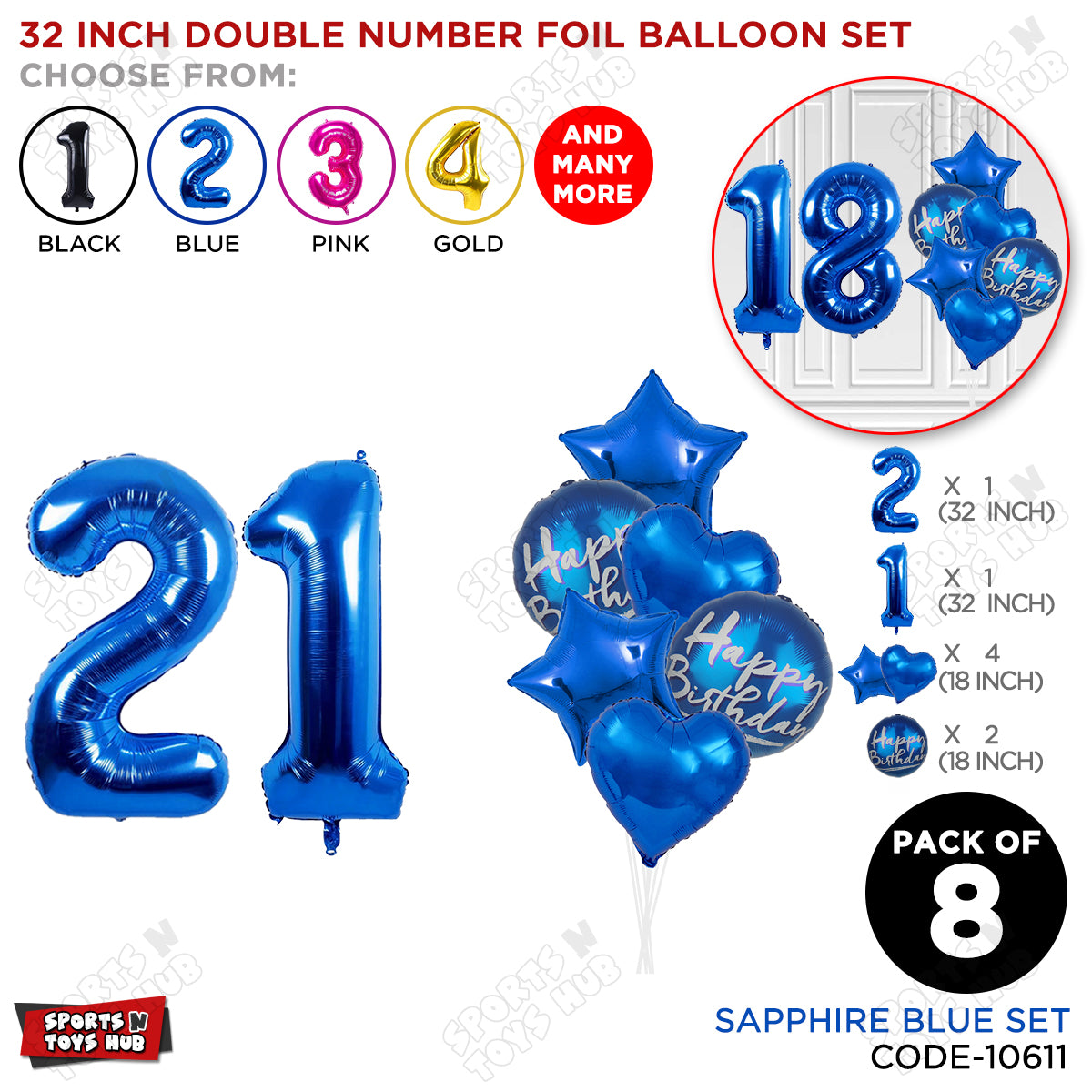 32 Inch Blue Color Number Foil Balloon With Round Printed Balloon Set