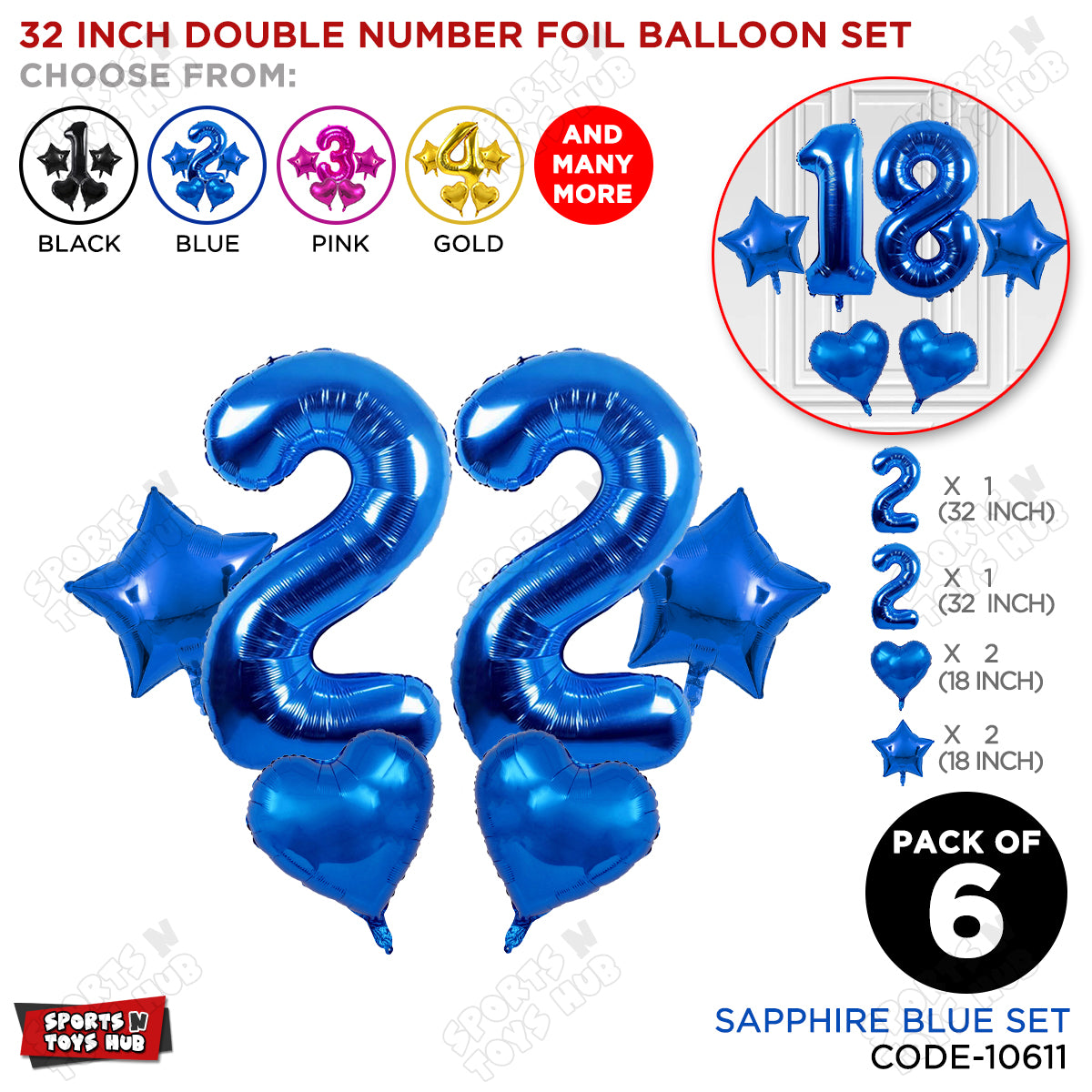 Blue Color 32 Inch Number Foil Balloon Set