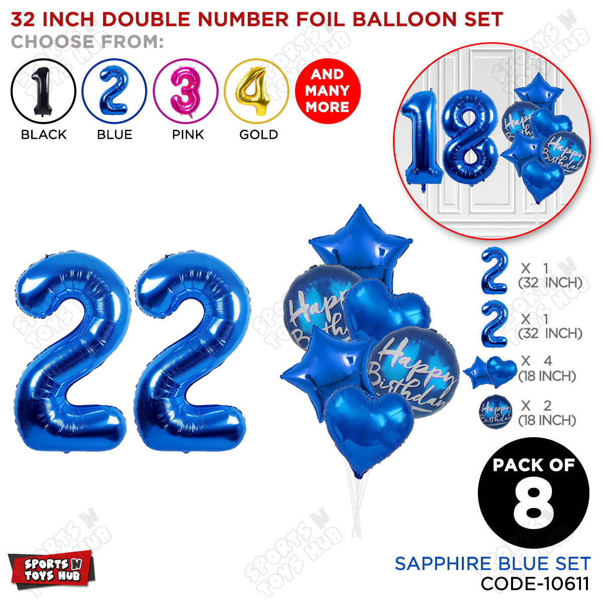 32 Inch Blue Color Number Foil Balloon With Round Printed Balloon Set