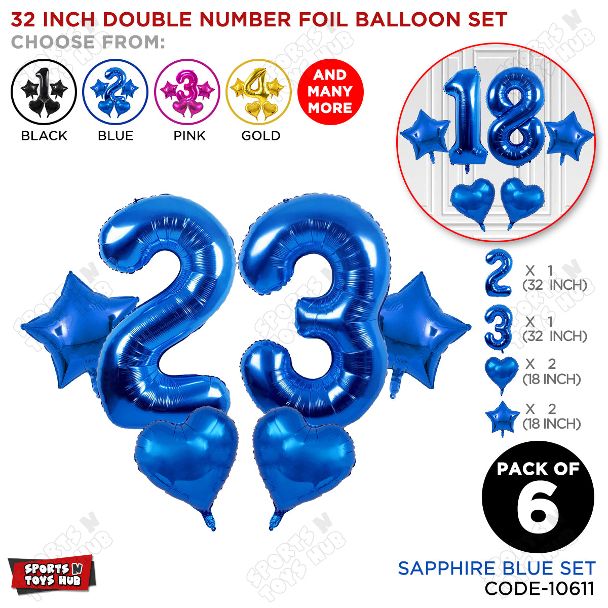 Blue Color 32 Inch Number Foil Balloon Set