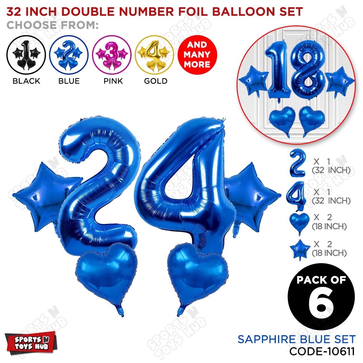 Blue Color 32 Inch Number Foil Balloon Set