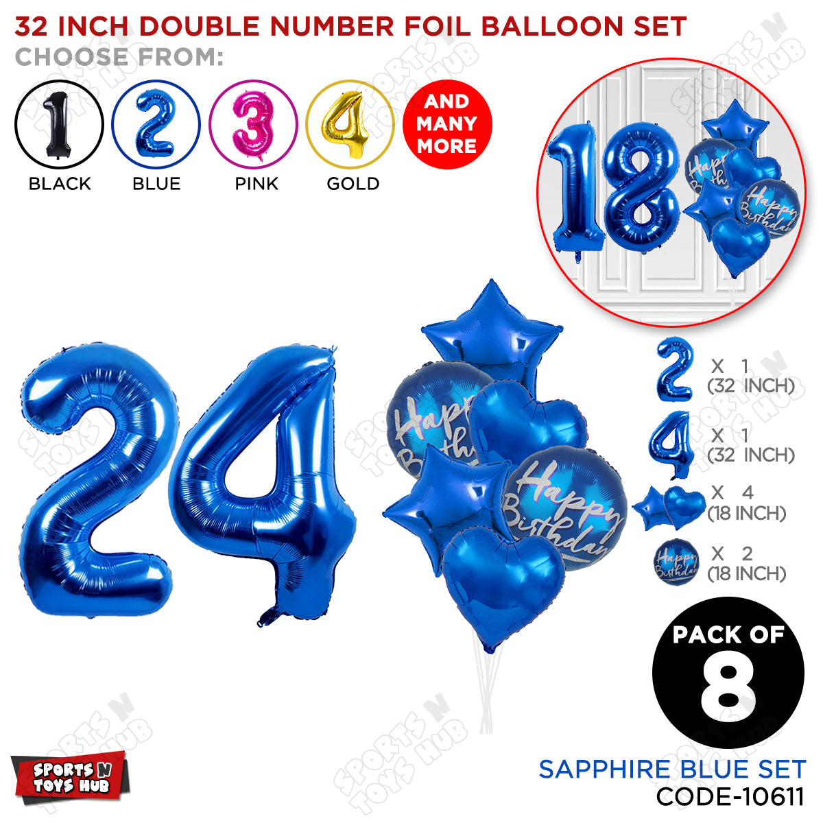 32 Inch Blue Color Number Foil Balloon With Round Printed Balloon Set
