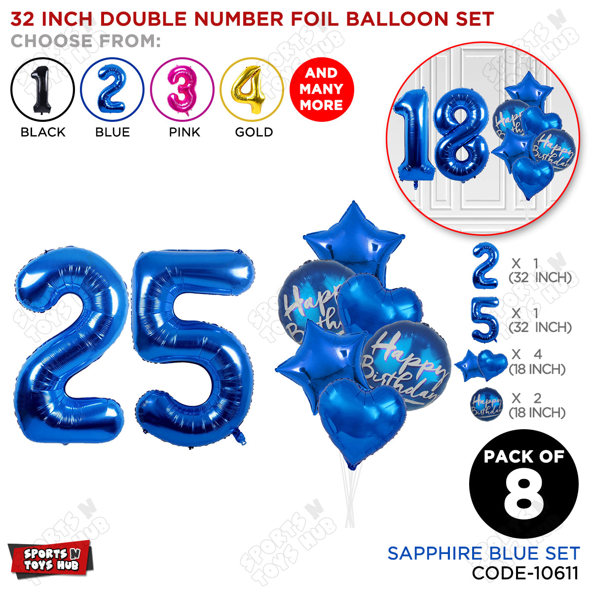 32 Inch Blue Color Number Foil Balloon With Round Printed Balloon Set