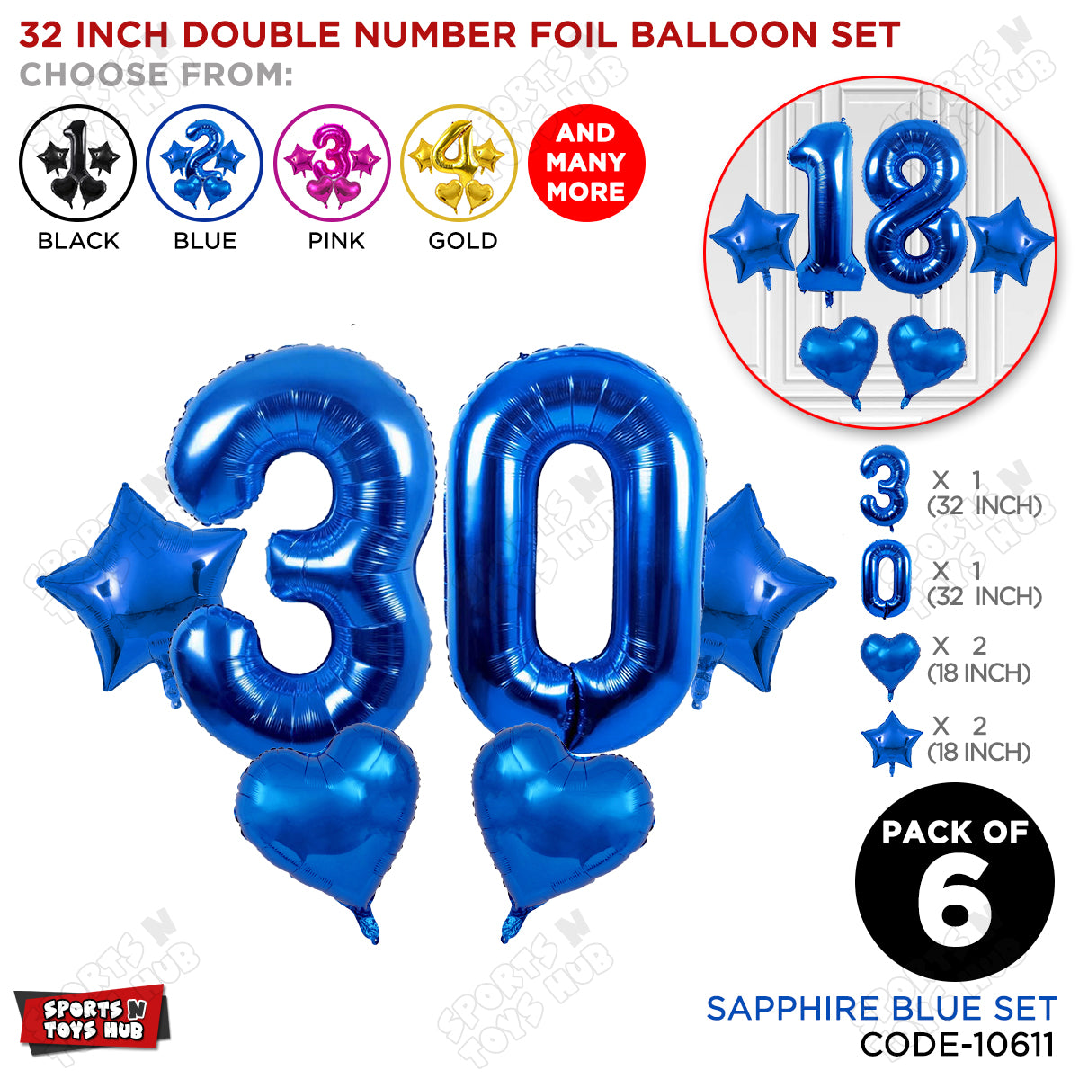 Blue Color 32 Inch Number Foil Balloon Set