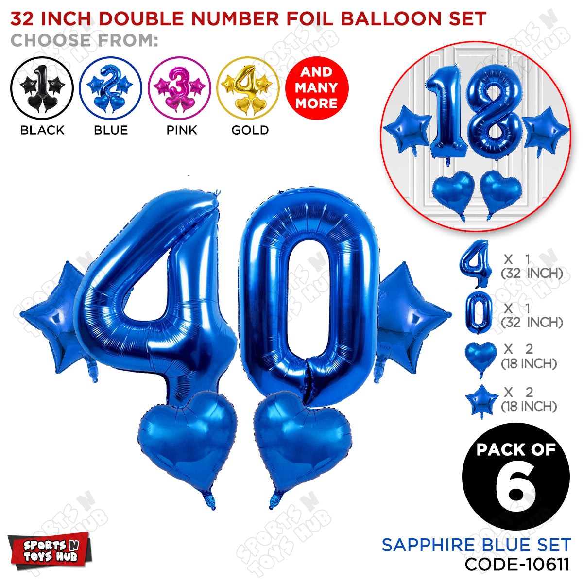 Blue Color 32 Inch Number Foil Balloon Set