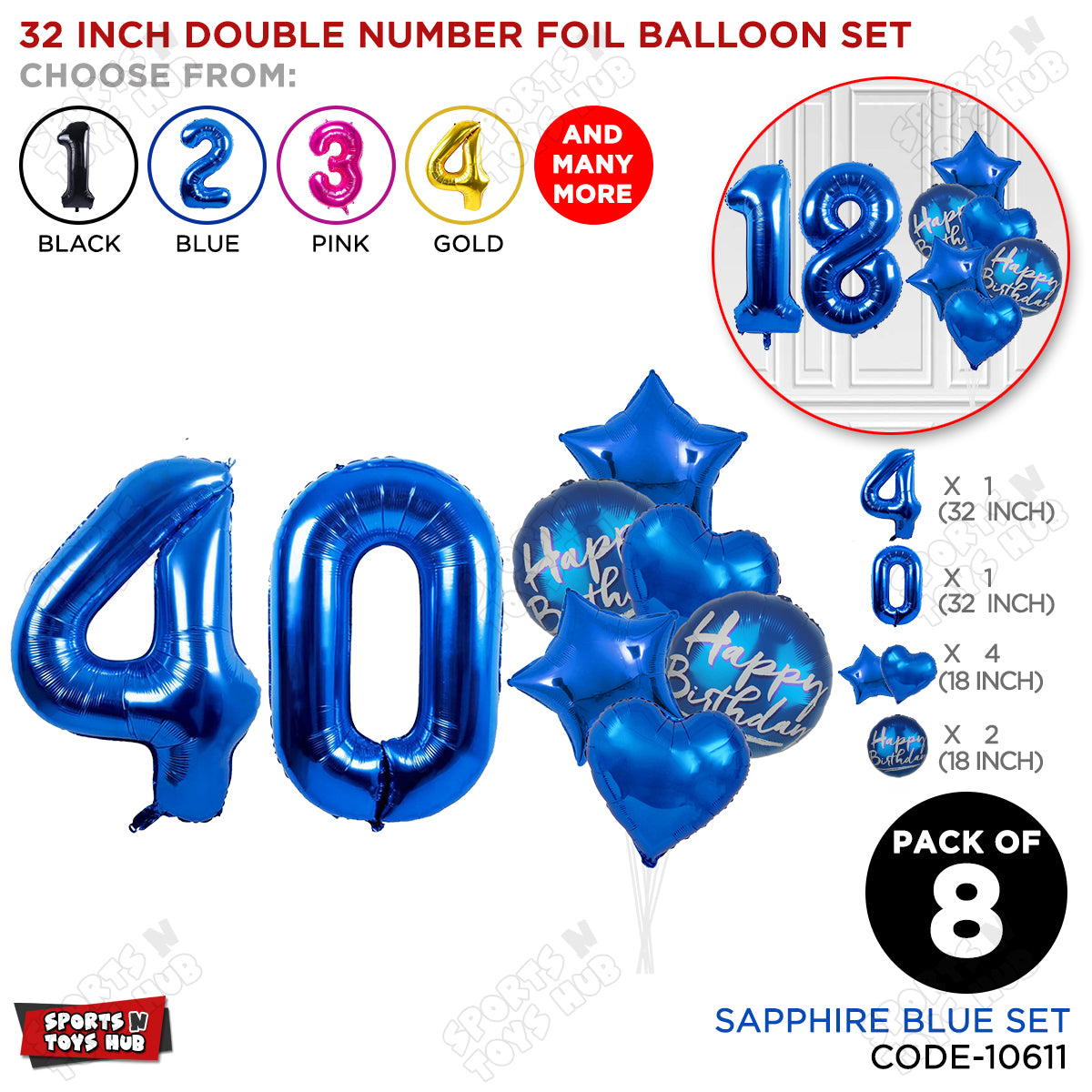 32 Inch Blue Color Number Foil Balloon With Round Printed Balloon Set