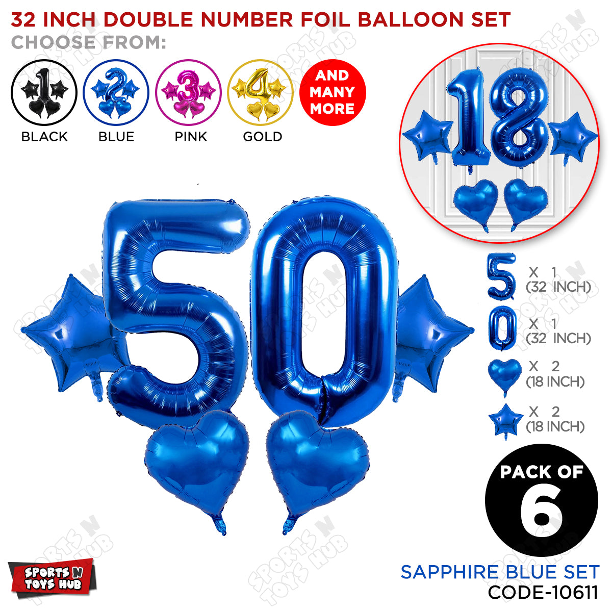 Blue Color 32 Inch Number Foil Balloon Set