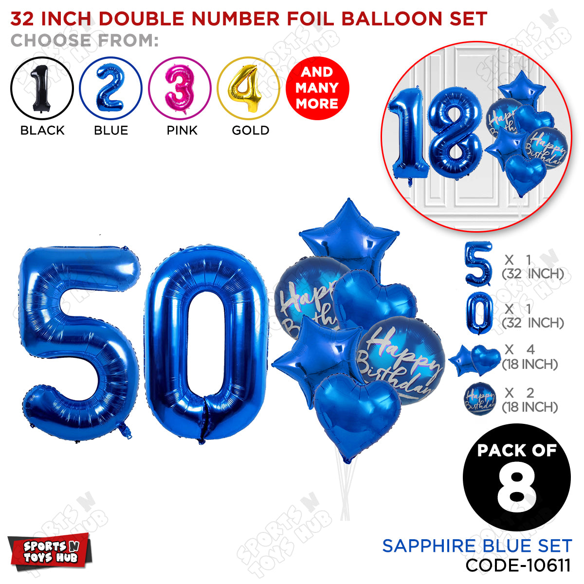 32 Inch Blue Color Number Foil Balloon With Round Printed Balloon Set