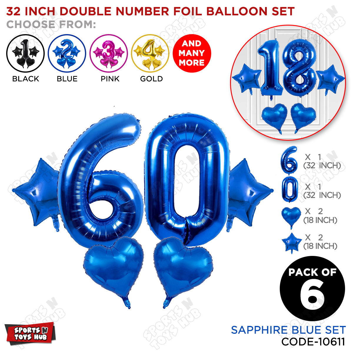 Blue Color 32 Inch Number Foil Balloon Set