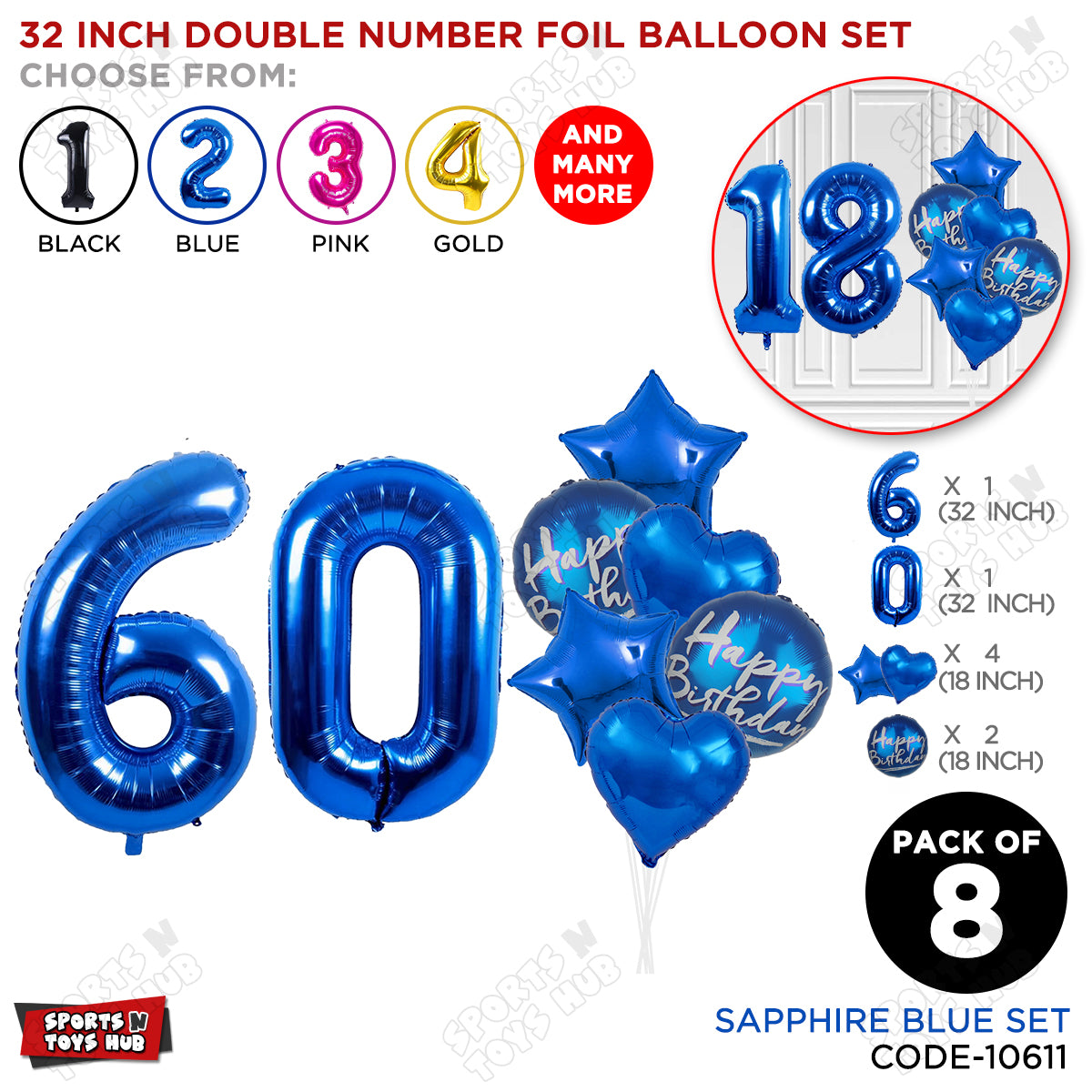 32 Inch Blue Color Number Foil Balloon With Round Printed Balloon Set