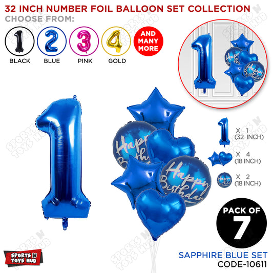 32 Inch Blue Color Number Foil Balloon With Round Printed Balloon Set