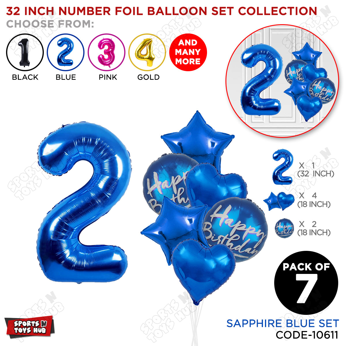 32 Inch Blue Color Number Foil Balloon With Round Printed Balloon Set