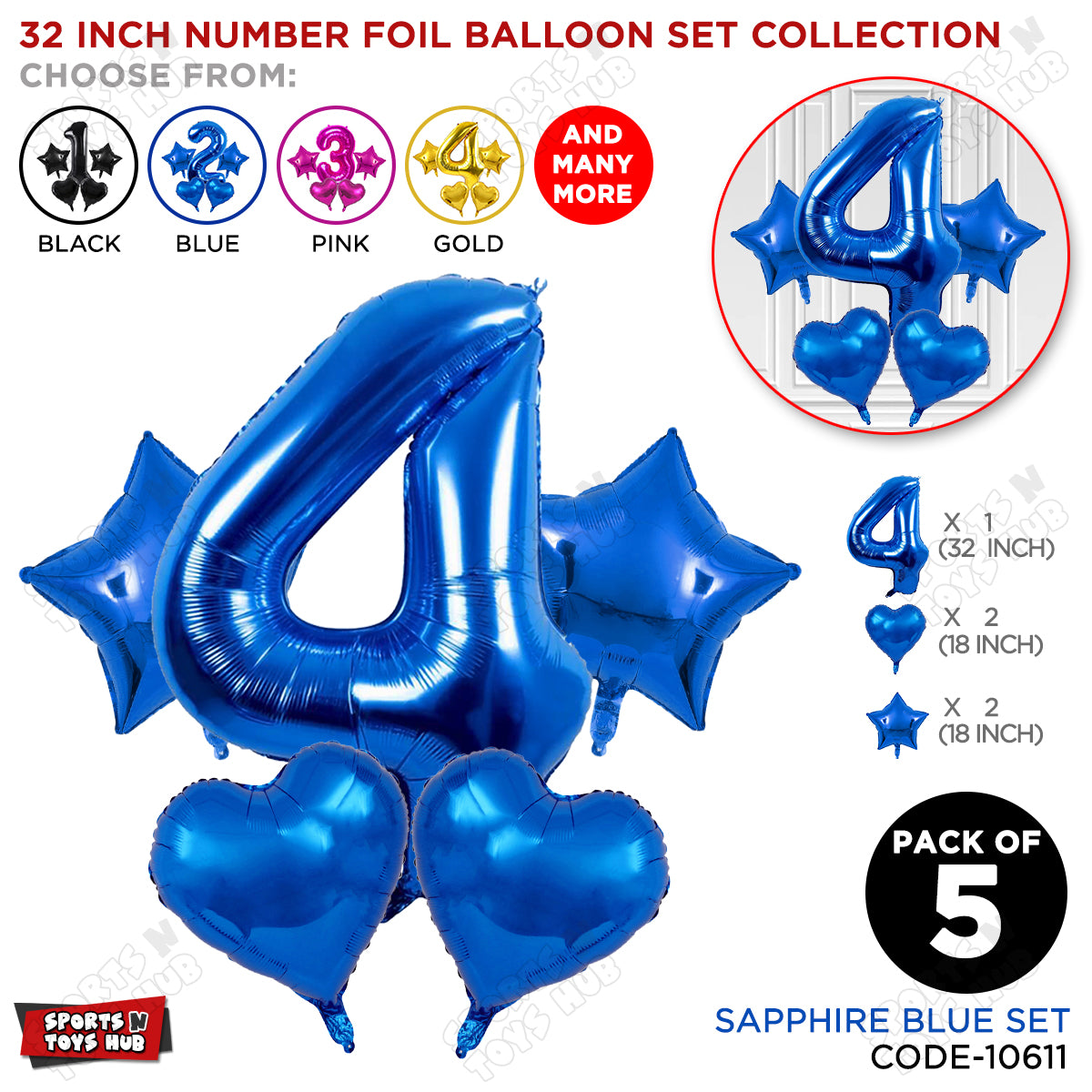 Blue Color 32 Inch Number Foil Balloon Set