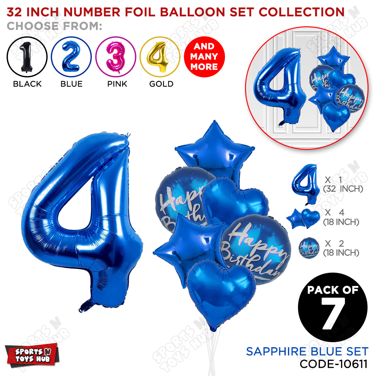 32 Inch Blue Color Number Foil Balloon With Round Printed Balloon Set