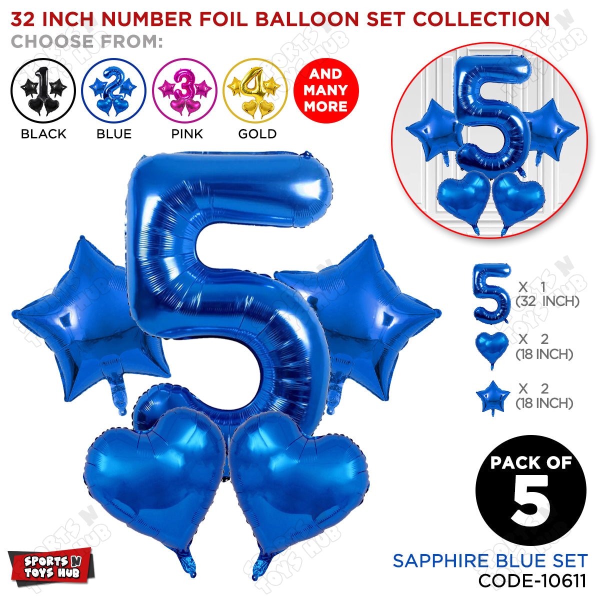 Blue Color 32 Inch Number Foil Balloon Set