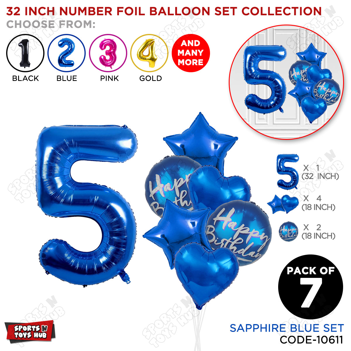 32 Inch Blue Color Number Foil Balloon With Round Printed Balloon Set