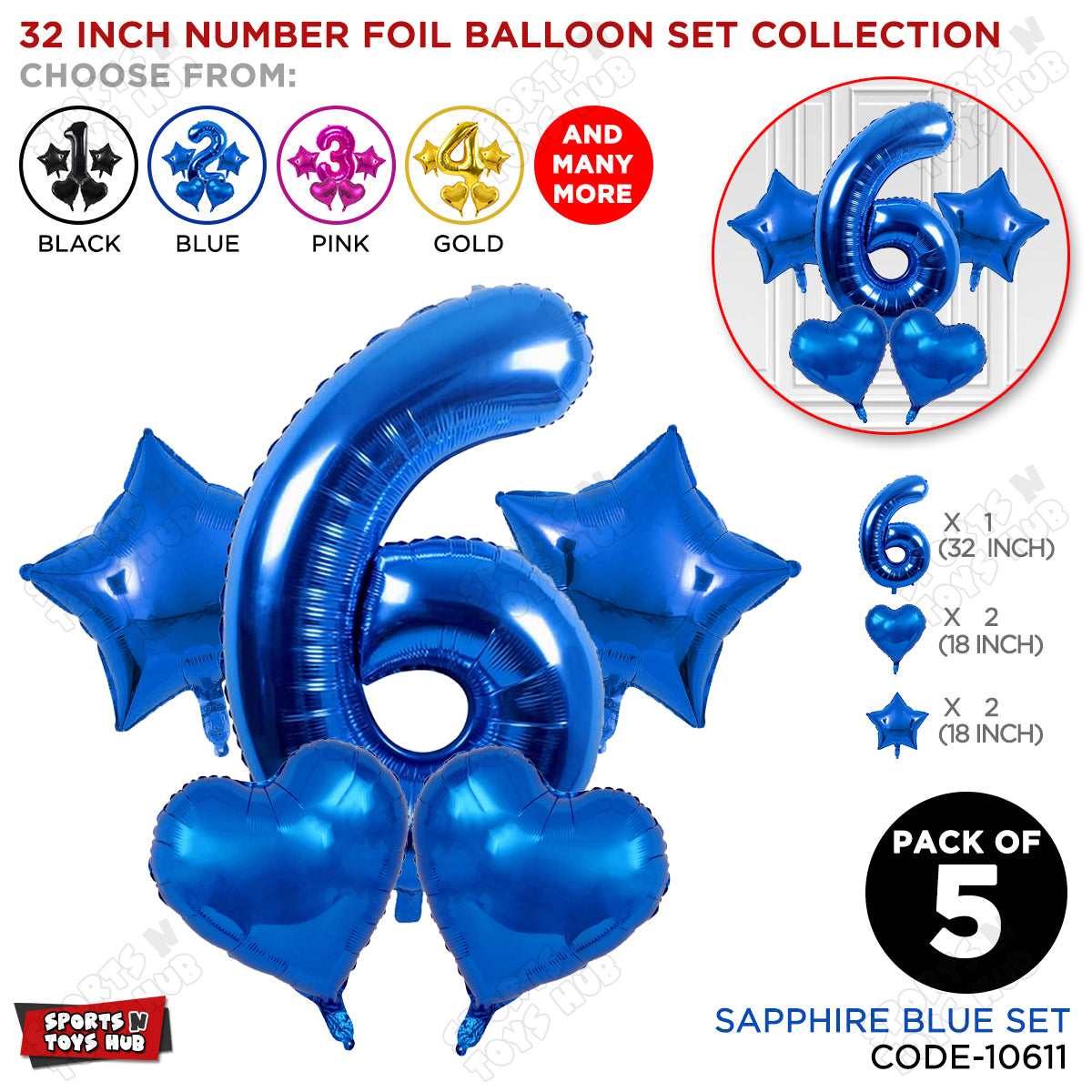 Blue Color 32 Inch Number Foil Balloon Set