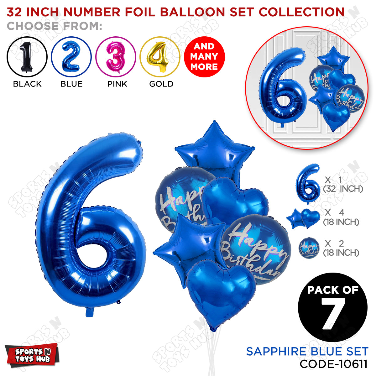 32 Inch Blue Color Number Foil Balloon With Round Printed Balloon Set