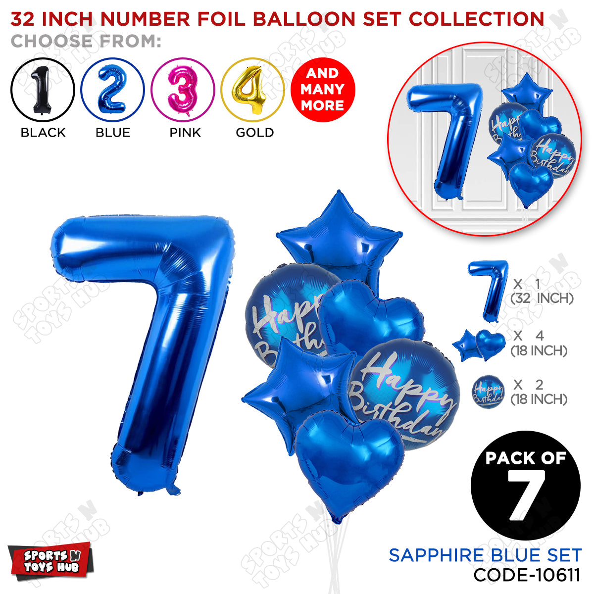 32 Inch Blue Color Number Foil Balloon With Round Printed Balloon Set