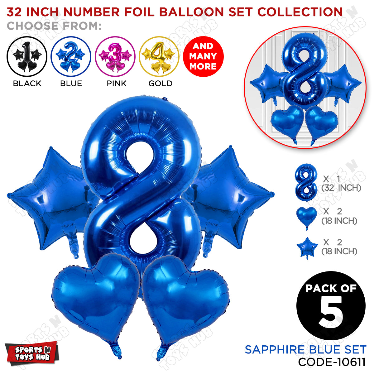 Blue Color 32 Inch Number Foil Balloon Set