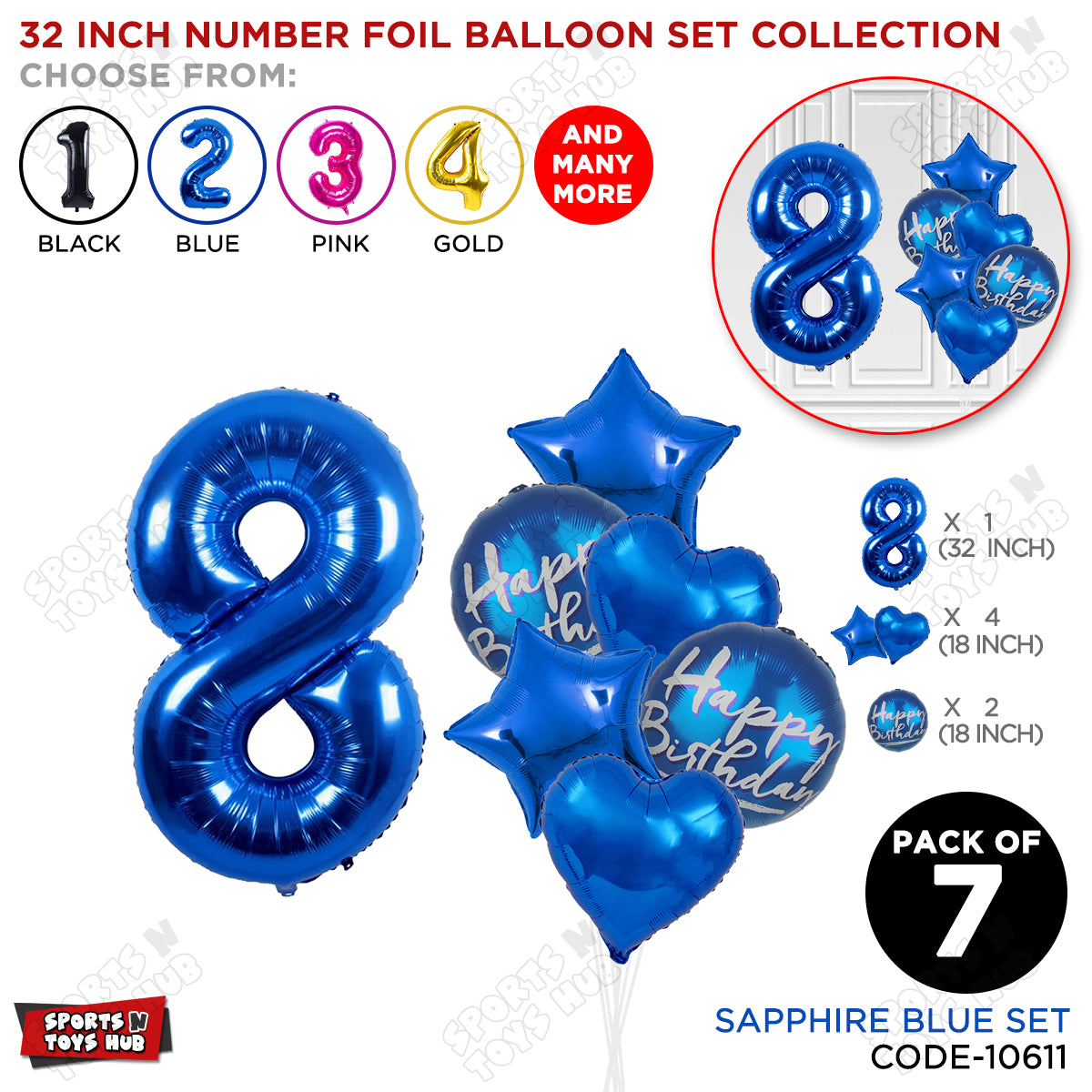 32 Inch Blue Color Number Foil Balloon With Round Printed Balloon Set