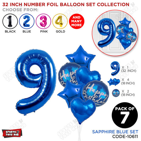 32 Inch Blue Color Number Foil Balloon With Round Printed Balloon Set