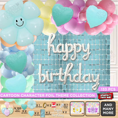 Jumbo Blue Smiley Flower Cursive Foil Letter Arch Theme