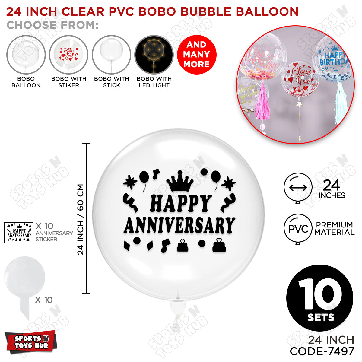 Happy Anniversary Black Color Sticker With BOBO Balloon