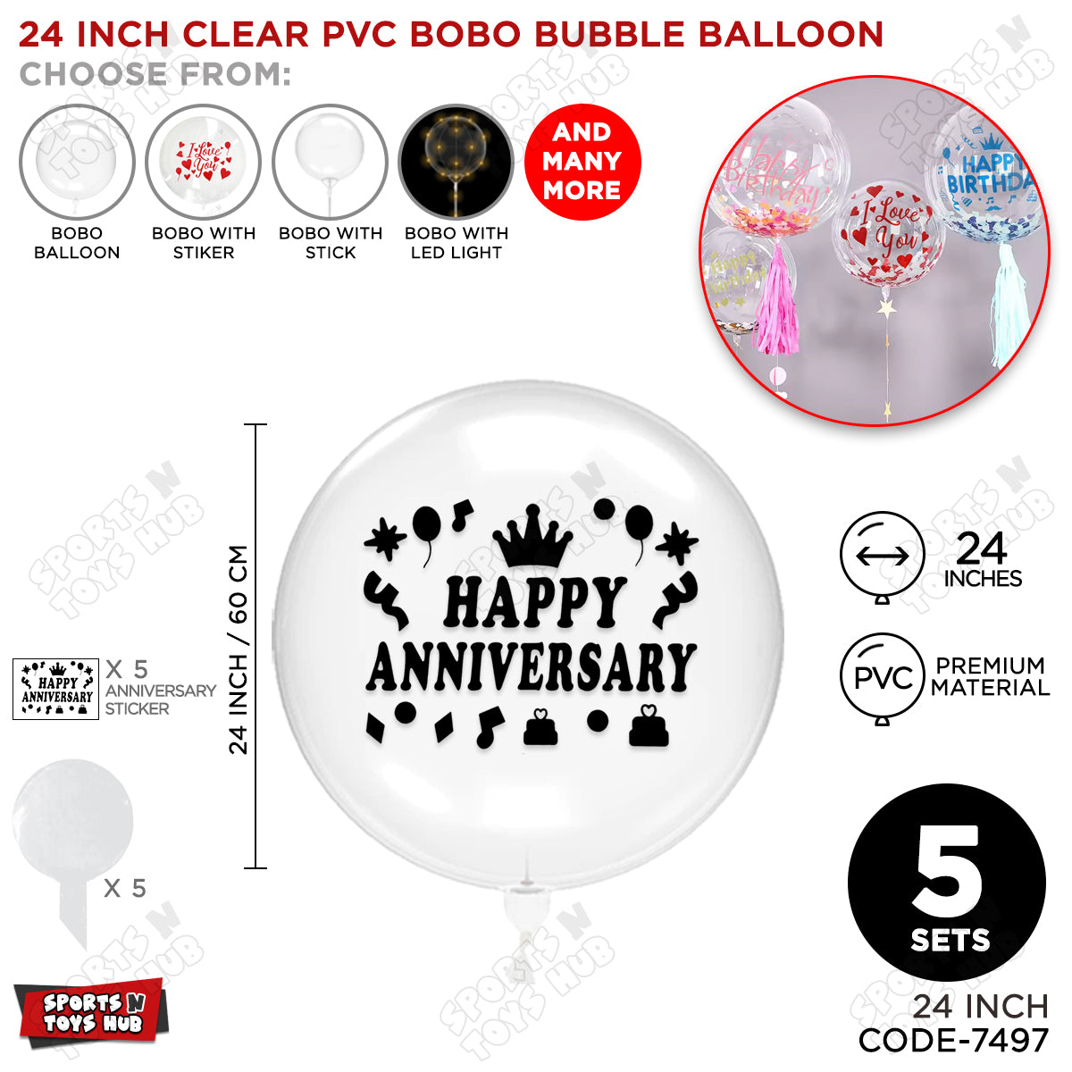 Happy Anniversary Black Color Sticker With BOBO Balloon