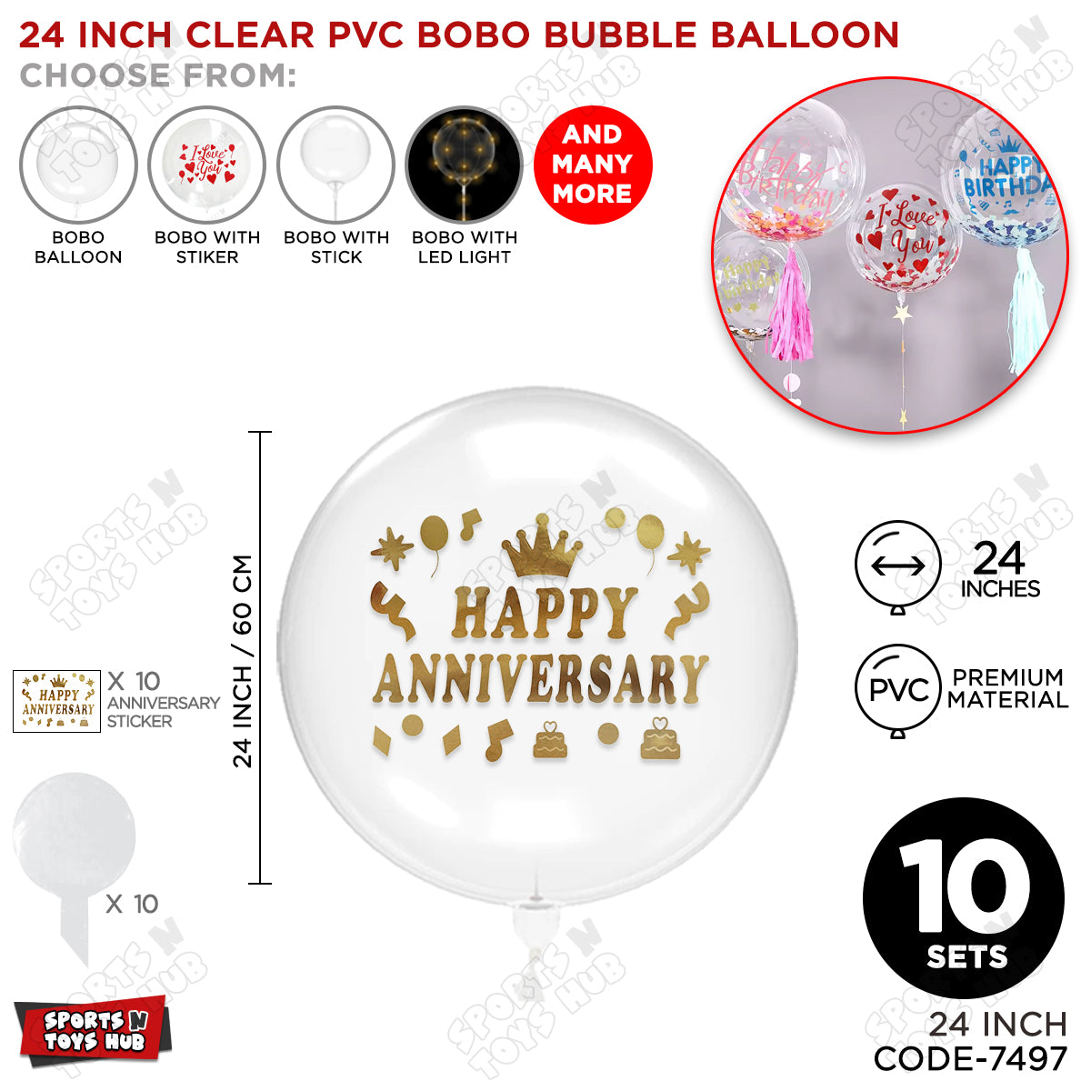 Happy Anniversary Gold Color Sticker With BOBO Balloon