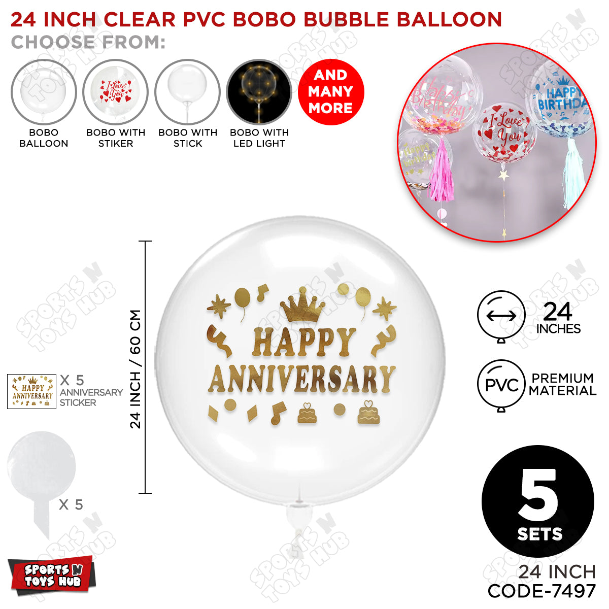 Happy Anniversary Gold Color Sticker With BOBO Balloon